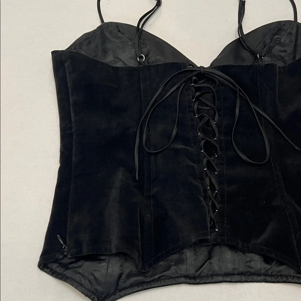 BCBGMAXAZRIA BLACK VELVET CORSET TOP WITH LACE-UP BACK SIZE 12 - Picture 7 of 16